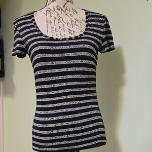 Armani Exchange Black and Gray Logo Women's Tee